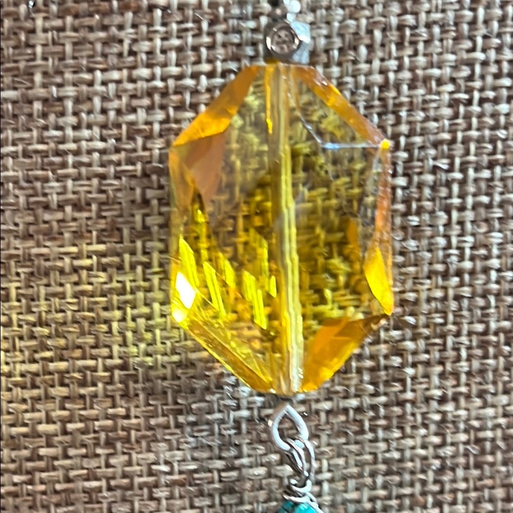 Unique Silver Necklace with Yellow and Turquoise Accents - Picture 2 of 10
